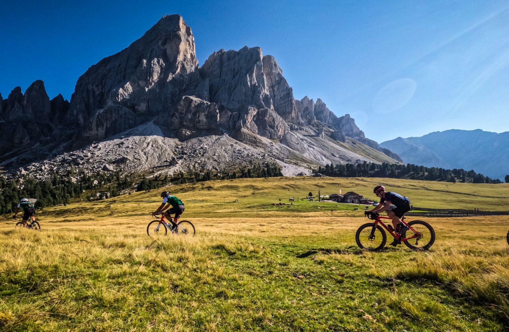 Gravel cycling at the base of Sass de Putia